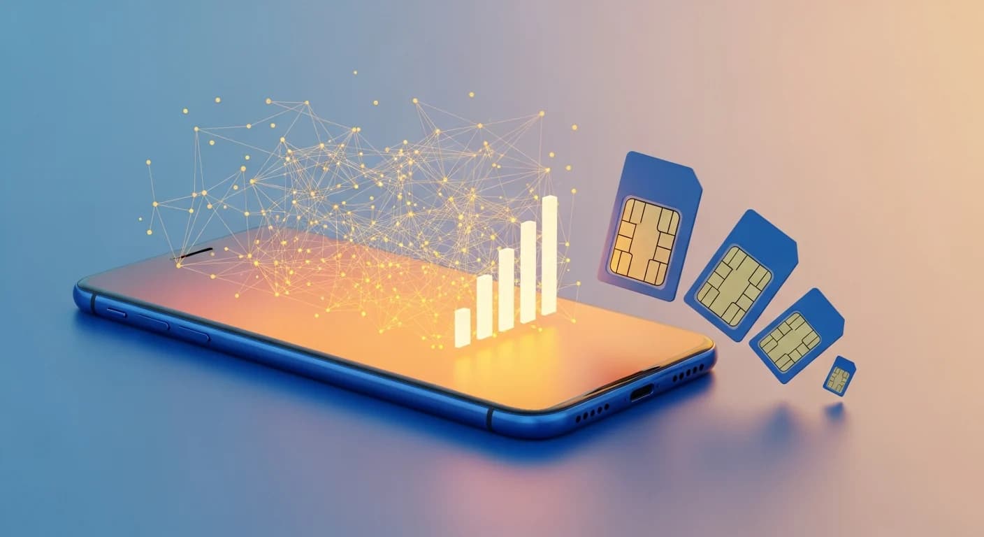 Концепт: SIM-карты, смартфон с сигналом и мобильная сеть — выбор оператора в Испании