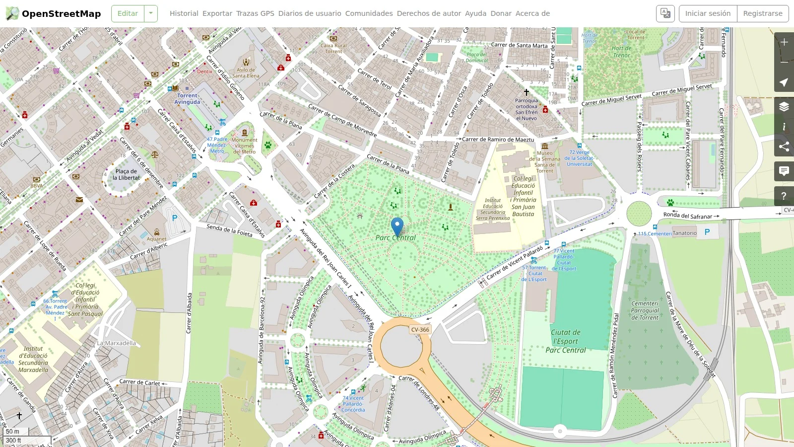 Карта Parc Central de Torrent — нового места проведения BIGSOUND Festival 2026: вход с Carrer del Pintor Pinazo, метро Torrent Avinguda в 300 метрах